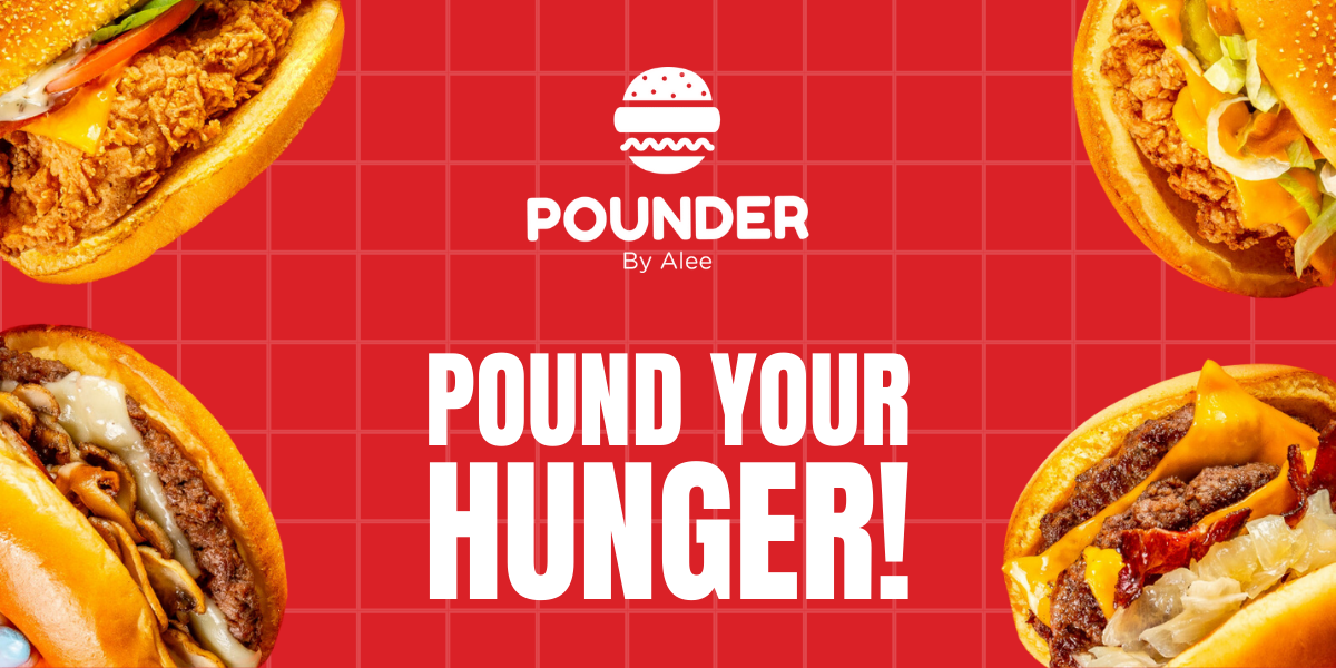 Pound your hunger surrounded with four burgers from Pounder