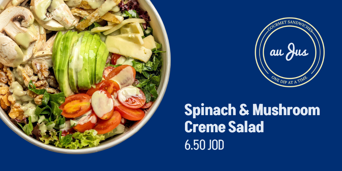 au jus spinach and mushroom creme salad biteme